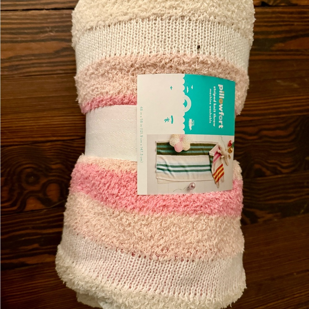 Pillowfort Pink and White Striped Blanket